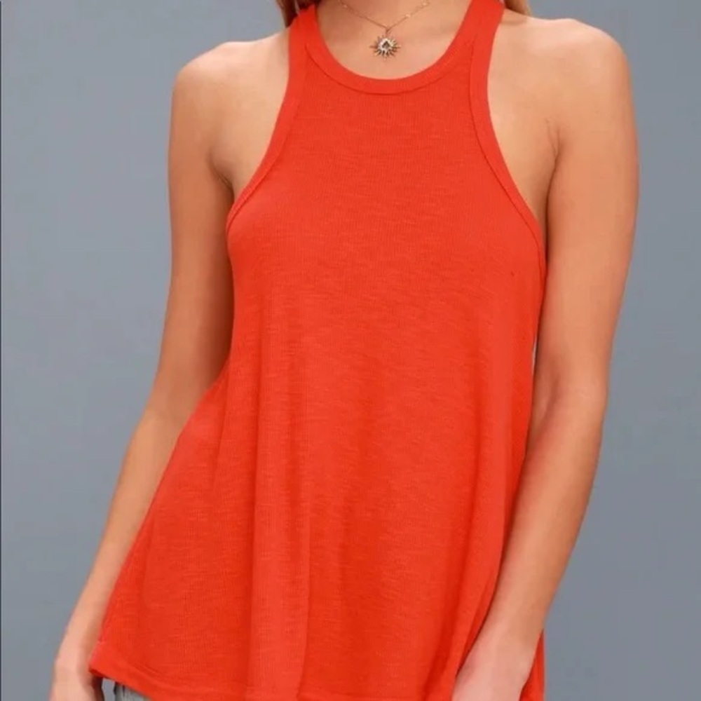 Free People Intimately Red Ribbed Racerback Tank High Neck Flowy Size Large NWOT